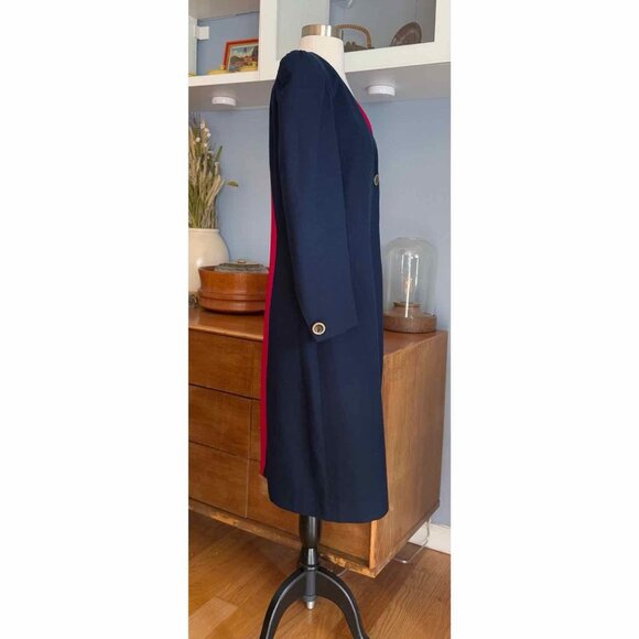 Vintage 80’s Lilli Ann Sheath Dress Button Front Wool Colorblock L Navy Pink - Picture 2 of 13